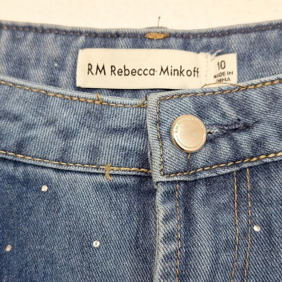 Rebecca Minkoff "NEW" Preppy Rhinestone Studded Boho Straight Leg Jeans Size 10 - Picture 5 of 10